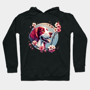 Joyful Irish Red and White Setter Amidst Spring Cherry Blossoms Hoodie